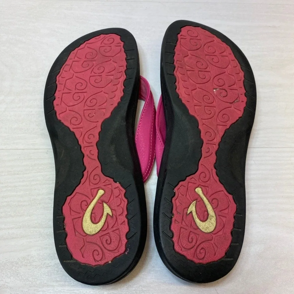 Olukai Womens 11 Ohana Sandals Flip Flops Pink Black Synthetic Water Resistant